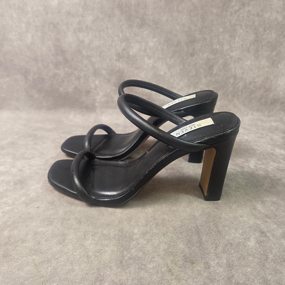Steven New York Black Strappy Block Heel Sandals Square Toe Size 7
